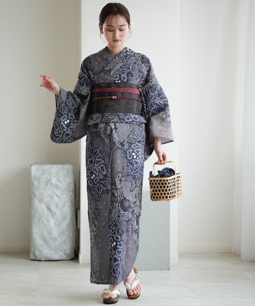utatane 浴衣 有松絞り浴衣3点セット 藤影の唐獅子 レディース