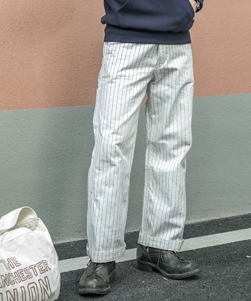 ワイドパンツ パンツ ヴィンテージライク ウォバッシュストライプペインターパンツ メンズの画像