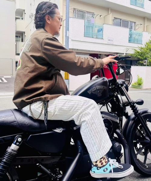 ワイドパンツ パンツ ヴィンテージライク ウォバッシュストライプペインターパンツ メンズの画像