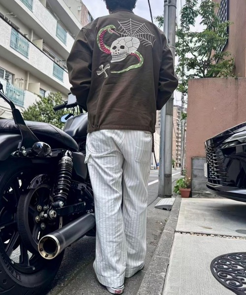 ワイドパンツ パンツ ヴィンテージライク ウォバッシュストライプペインターパンツ メンズの画像