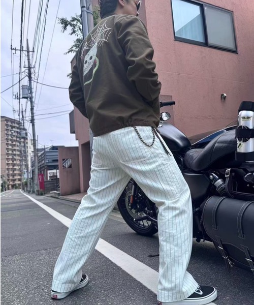 ワイドパンツ パンツ ヴィンテージライク ウォバッシュストライプペインターパンツ メンズの画像