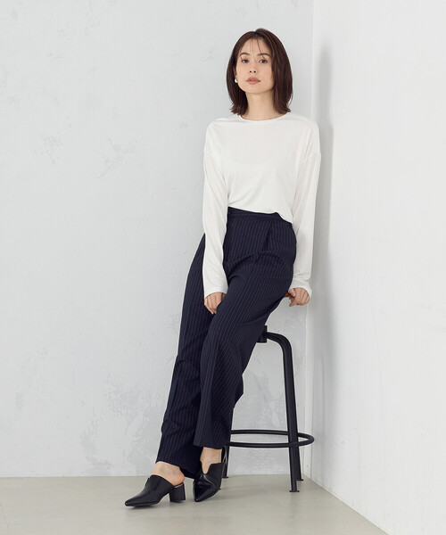 「COMME CA ISM」 長袖カットソー MEDIUM グレイッシュベージュ レディース_画像2