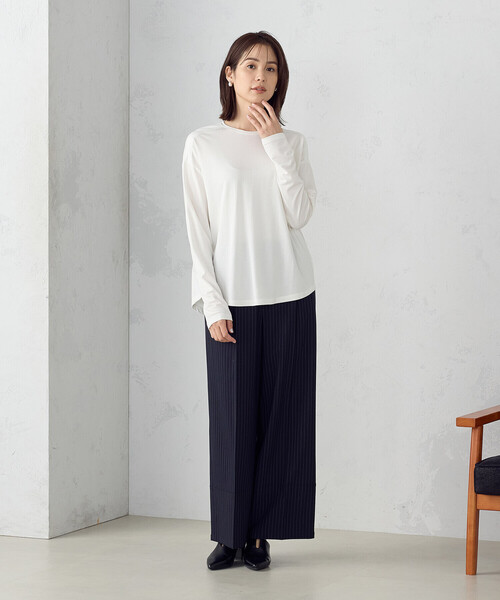 「COMME CA ISM」 長袖カットソー MEDIUM グレイッシュベージュ レディース_画像3