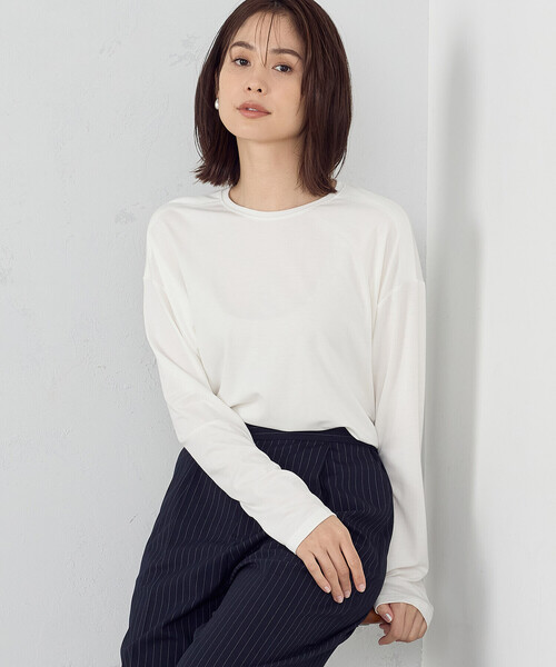 「COMME CA ISM」 長袖カットソー MEDIUM グレイッシュベージュ レディース_画像4