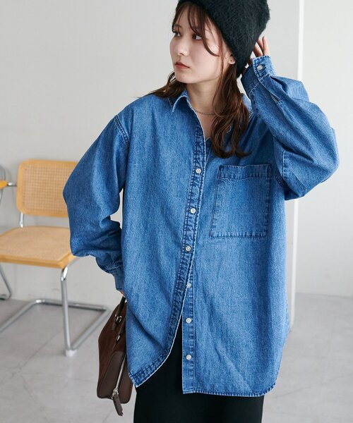 「DISCOAT」 長袖シャツ MEDIUM ネイビー レディース_画像3