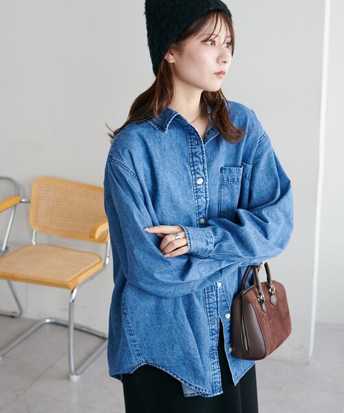 「DISCOAT」 長袖シャツ MEDIUM ネイビー レディース_画像4