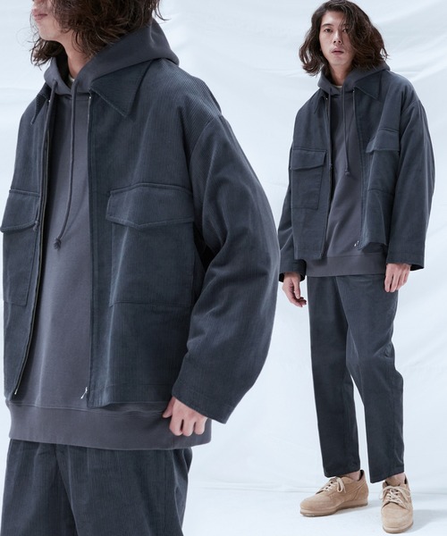 WYM LIDNM ブルゾンとスラックスのセットアップ　ブルーグレー WYM LIDNM ブルゾン アウター RAYON 11W CORDUROY ZIP OUTER SET-UP