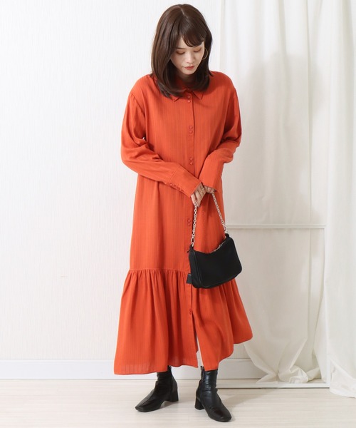 libelle more シャツワンピース ドビーストライプ襟付き