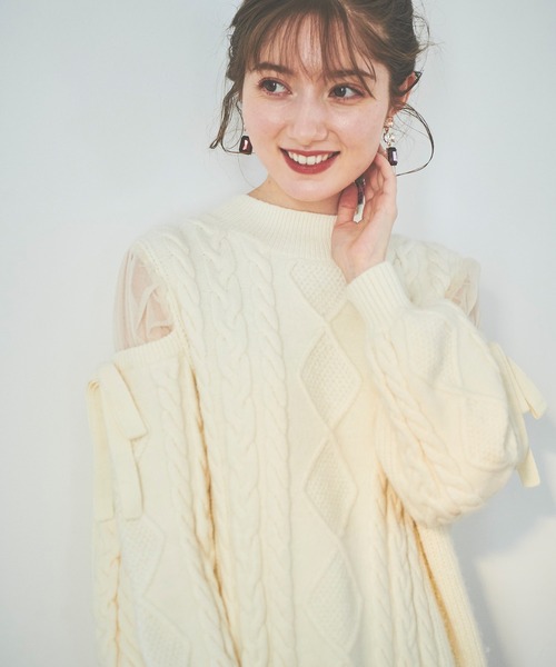 31 Sons de mode ワンピース ショルダーシアーケーブルニット