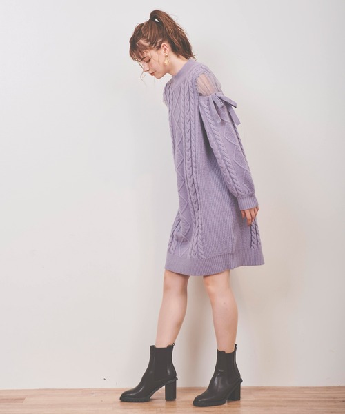 31 Sons de modeケーブルニット オフショルダー ワンピース 31 Sons de mode ワンピース ショルダーシアーケーブルニット
