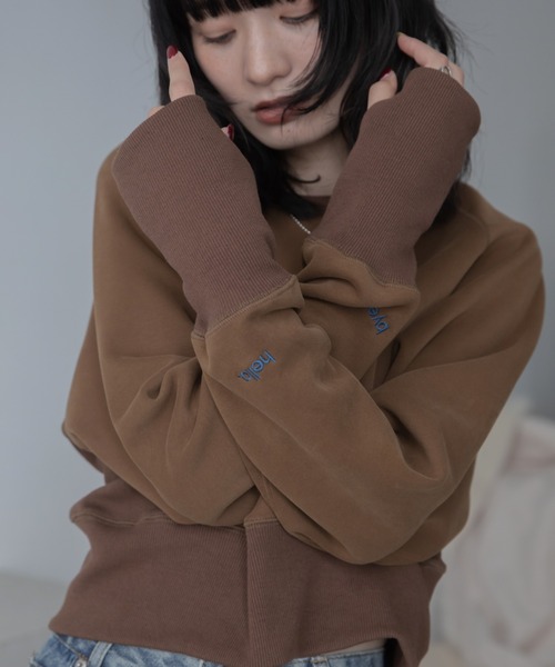 トレーナー スウェット ロゴ刺繍ショート丈トレーナー/新色追加
