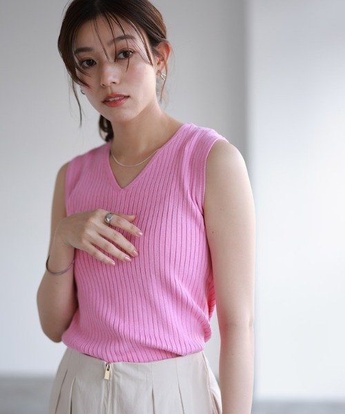 極美品✨ルネ フロントジップ ジャガード ノースリーブ イタリア製 ピンク Pierrot ニット セーター シルクタッチウォッシャブル