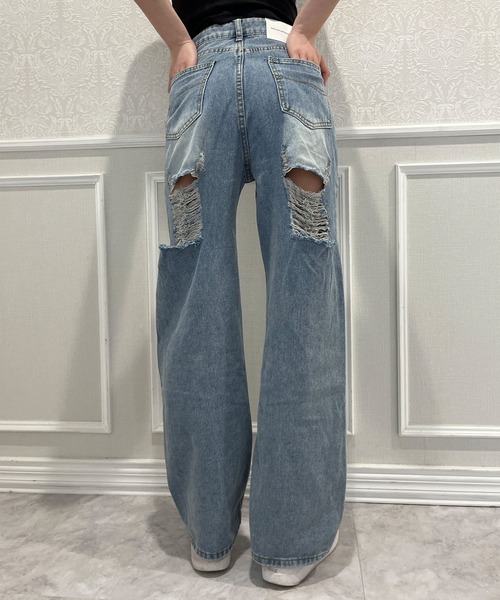 ストレートパンツ デニム ジーンズ ダメージ加工 ウォッシュ加工 楽天市場】ワイドパンツ ストレートパンツ デニムパンツ パンツ
