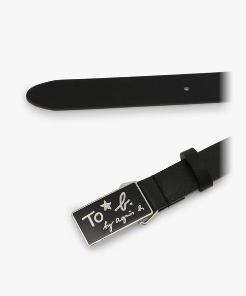 アニエス b　ブラックレザーベルト 75 To b. by agnes ベルト ロゴバックルレザーベルト レディース