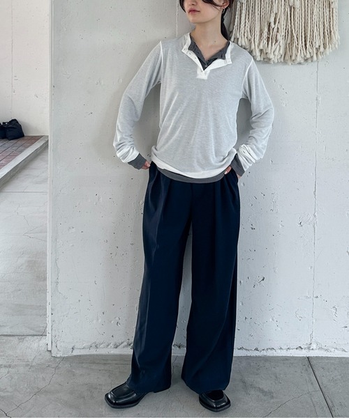 feepur tシャツ シアーリブヘンリーネックロンTee レディース