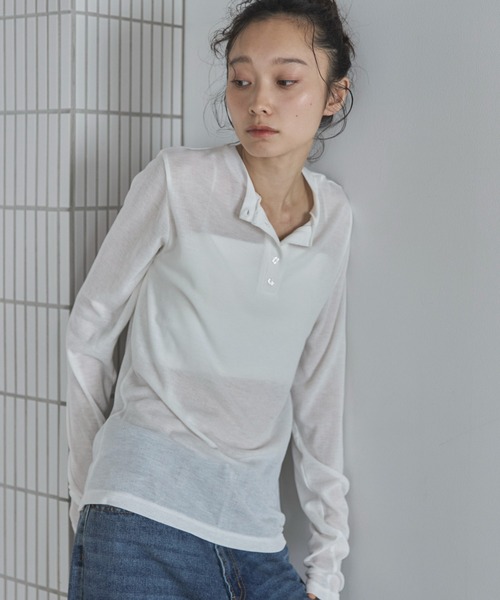 feepur（フェピュール） tシャツ シアーリブヘンリーネックロンTee