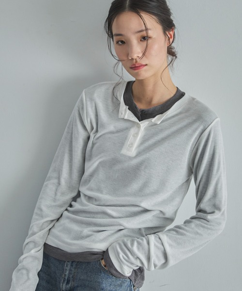 feepur（フェピュール） tシャツ シアーリブヘンリーネックロンTee