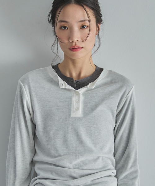 feepur（フェピュール） tシャツ シアーリブヘンリーネックロンTee