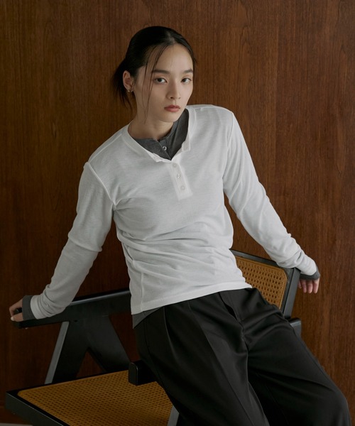 tシャツ スラブリブヘンリーネックロンTEE レディース feepur tシャツ シアーリブヘンリーネックロンTee レディース