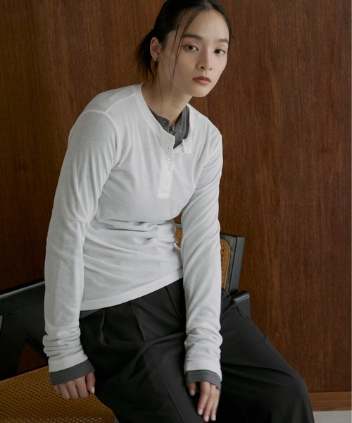 tシャツ スラブリブヘンリーネックロンTEE レディース feepur tシャツ シアーリブヘンリーネックロンTee レディース