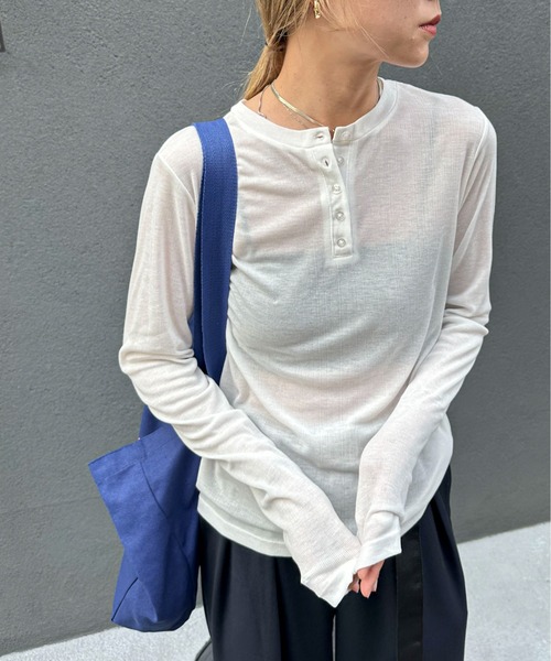 feepur tシャツ シアーリブヘンリーネックロンTee レディース
