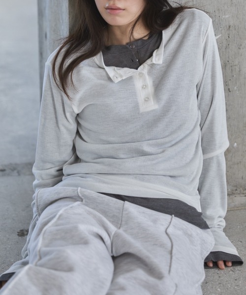 feepur tシャツ シアーリブヘンリーネックロンTee レディース