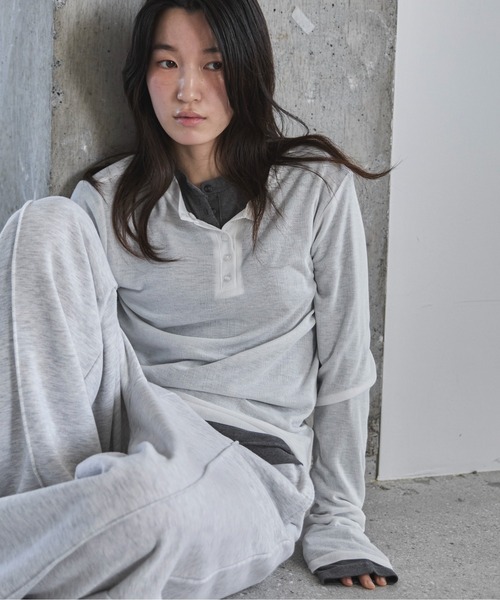 tシャツ コットンカシミヤブレンドリブ ヘンリーネックプルオーバー WVA3940 レディース feepur tシャツ シアーリブヘンリーネックロンTee レディース