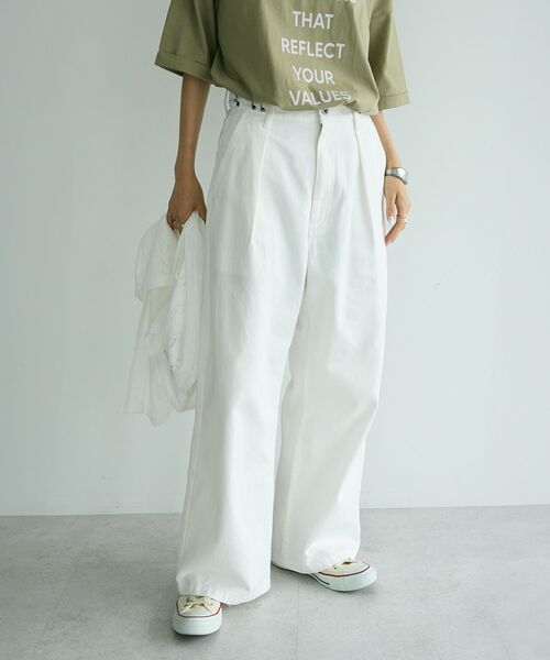 オシャレ 裾ホワイト ルーズ デニムパンツ ハイウエスト CRAFT STANDARD BOUTIQUE ジーンズ デニム デニムパンツ