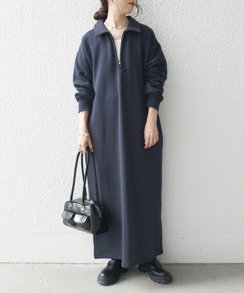 SHIPS any ワンピース any:「洗濯機可能」USA コットン 裏起毛 ハーフ