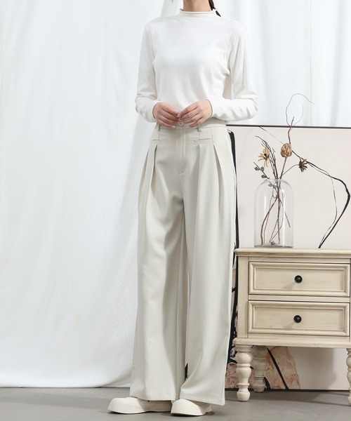 aimoha スラックス パンツ 「Aimoha」 フロントデザイン ワイド
