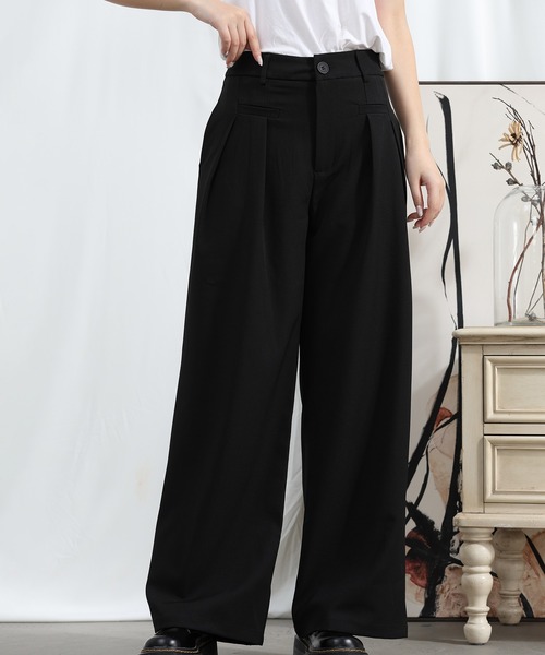 aimoha（アイモハ） スラックス パンツ フロントデザイン ワイドレッグ