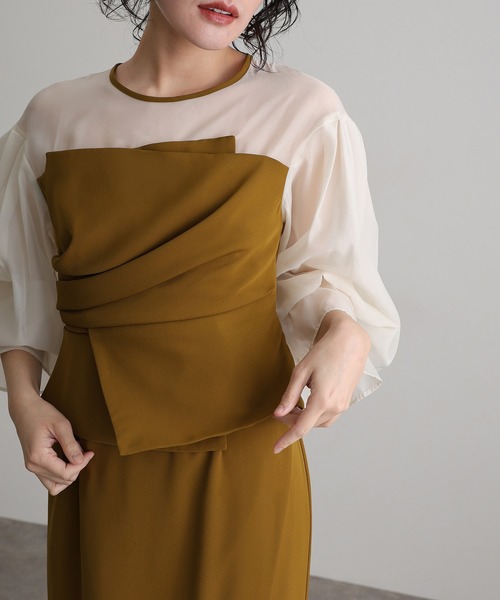 atlo（アトロ） ドレス 袖あり＆ミモレ丈同窓会ドレープビスチェ