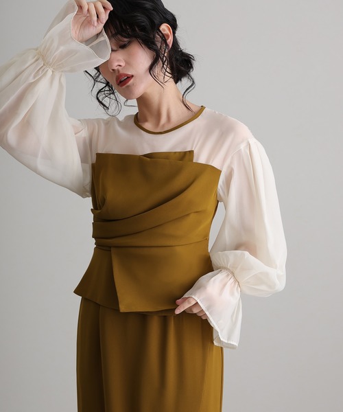 atlo（アトロ） ドレス 袖あり＆ミモレ丈同窓会ドレープビスチェ