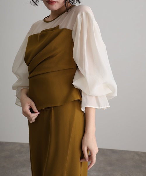 atlo（アトロ） ドレス 袖あり＆ミモレ丈同窓会ドレープビスチェ