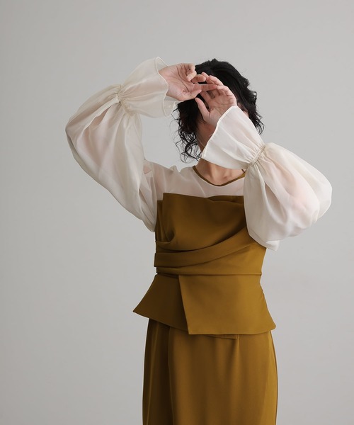 atlo（アトロ） ドレス 袖あり＆ミモレ丈同窓会ドレープビスチェ