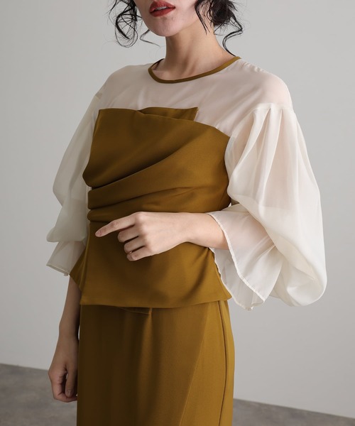 atlo（アトロ） ドレス 袖あり＆ミモレ丈同窓会ドレープビスチェ