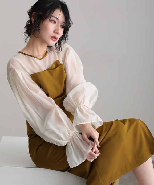 atlo（アトロ） ドレス 袖あり＆ミモレ丈同窓会ドレープビスチェ