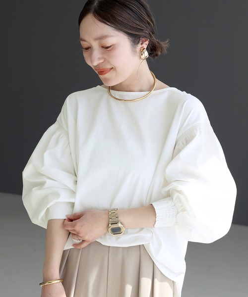 Aletta vita ブラウス シャツ シルケットスムース布帛袖切替ブラウス