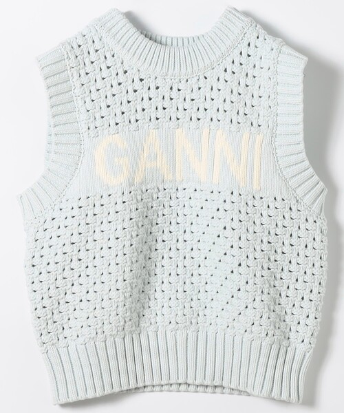 ベスト ジレ GANNI/ガニー Textured Cotton Pointelle Vest / K2348 / 綿混ロゴニットベスト レディース