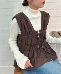 Discoat ブラウス シャツ 「umm.」ギャザーリボン使いノースリ