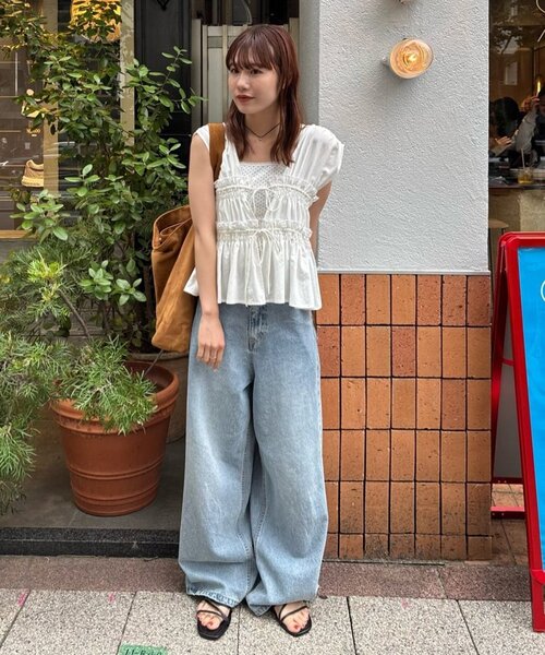 Discoat ブラウス シャツ 「umm.」ギャザーリボン使いノースリ