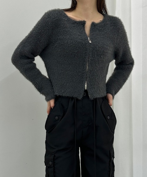 「solleim」 ニットカーディガン M チャコールグレー レディース_画像6