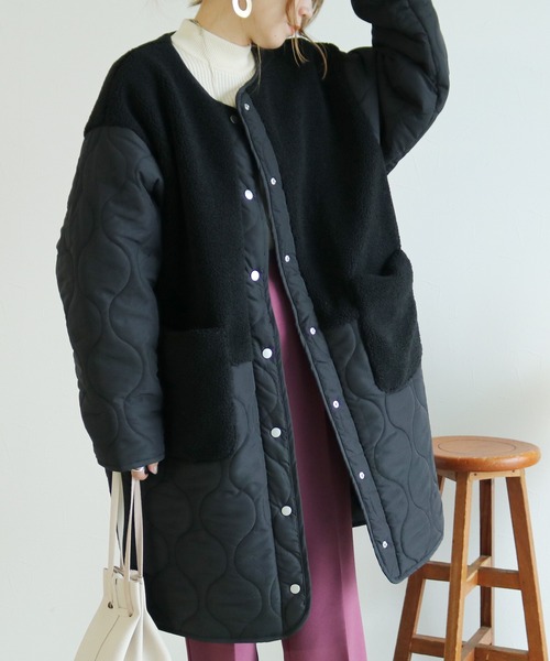 「reca」 ノーカラーコート L ブラック レディース_画像2