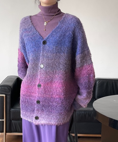 「emi+」 ニットカーディガン FREE ブルー レディース_画像3