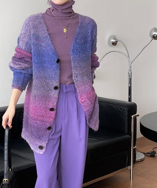 「emi+」 ニットカーディガン FREE ブルー レディース_画像6