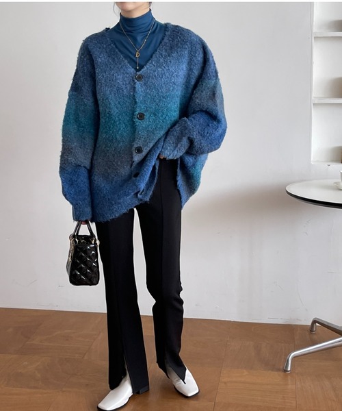 「emi+」 ニットカーディガン FREE ブルー レディース_画像7