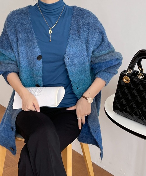 「emi+」 ニットカーディガン FREE ブルー レディース_画像9