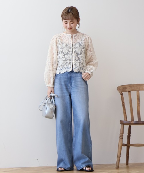ブラウス シャツ 「BLANC」シアーレースブラウス レディース BLANC FICELLE ブラウス シャツ レースシャツ レディース