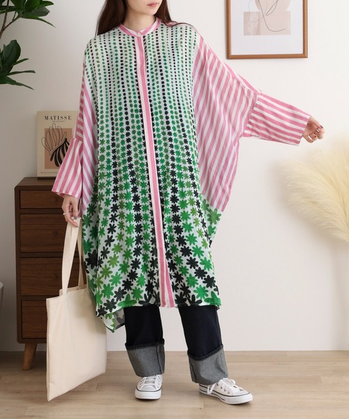 【美品✨】Kiiraキーラ　ロングシャツワンピース　コットン　インド綿　花柄　F シャツワンピース 花柄 インド綿 シアー レディース 送料無料・再入荷