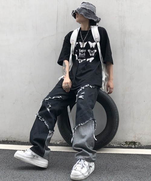 [ARULE] повреждение обработка Denim брюки X-LARGE черный женский 